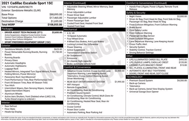2021 Sandstone Metallic Cadillac Escalade Sport 4X4 SUV