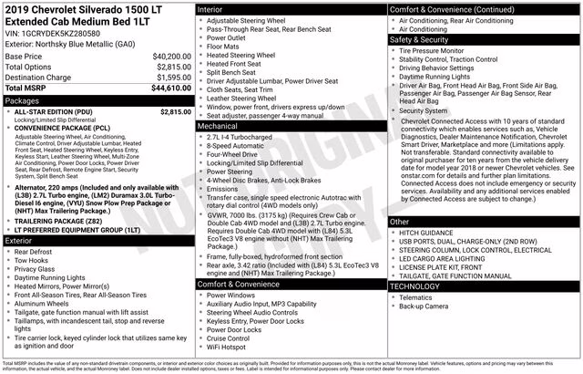 2019 Northsky Blue Metallic Chevrolet Silverado 1500 LT 4X4 Truck