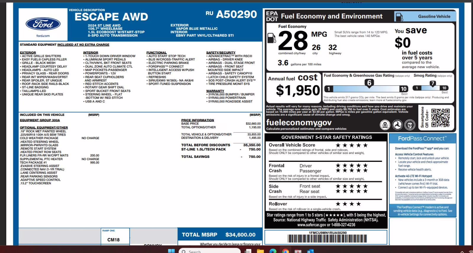 2024 Vapor Blue Ford Escape ST-Line AWD Crossover