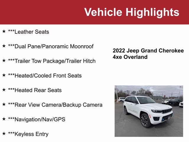 Used 2022 Jeep Grand Cherokee Overland 4xe with VIN 1C4RJYD6XN8761614 for sale in Waite Park, MN