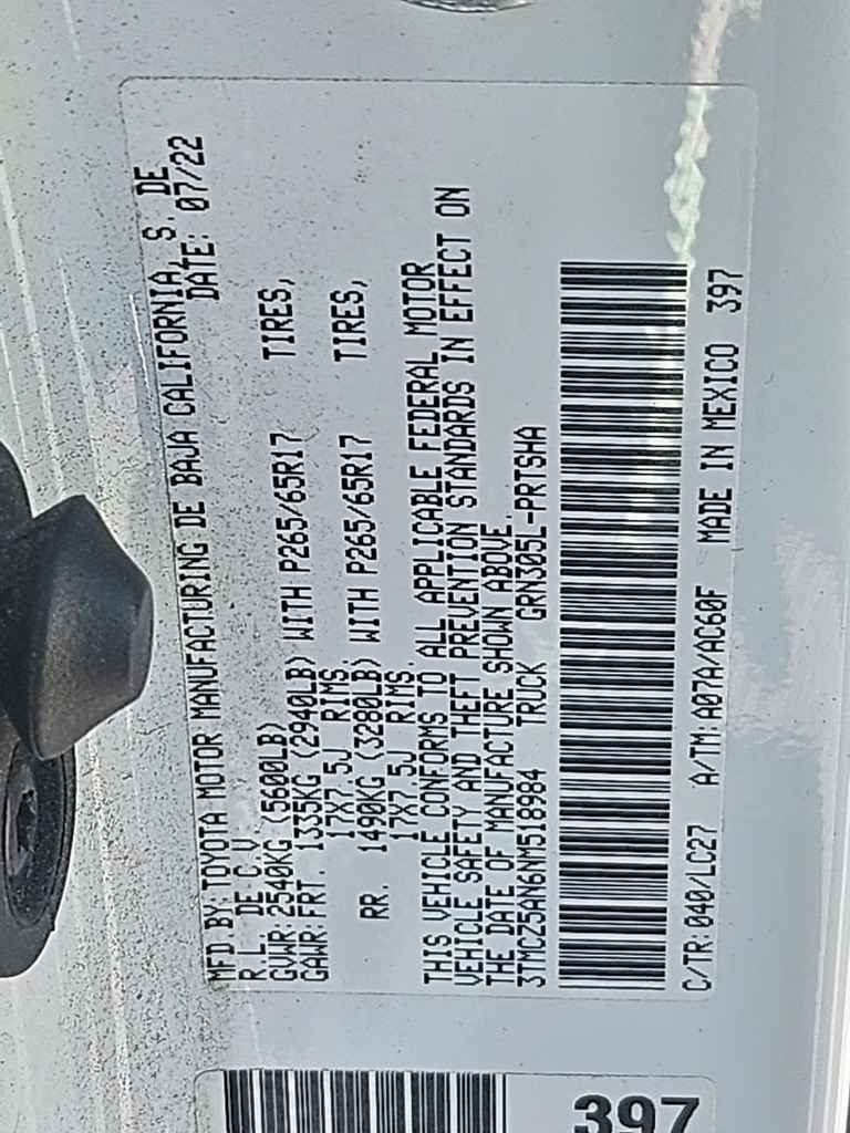 2022 Super White Toyota Tacoma TRD Sport 4X4 Truck