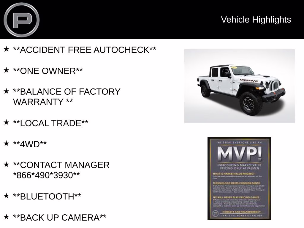 2023 Bright White Clearcoat Jeep Gladiator Mojave 4X4 Truck