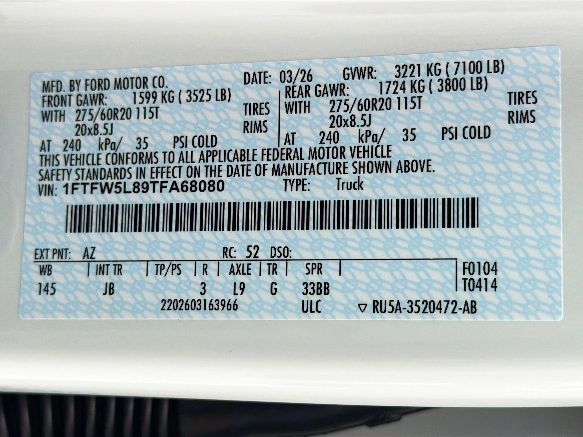 2026 Star White Metallic Tri-Coat Ford F-150 Lariat 4X4 Truck