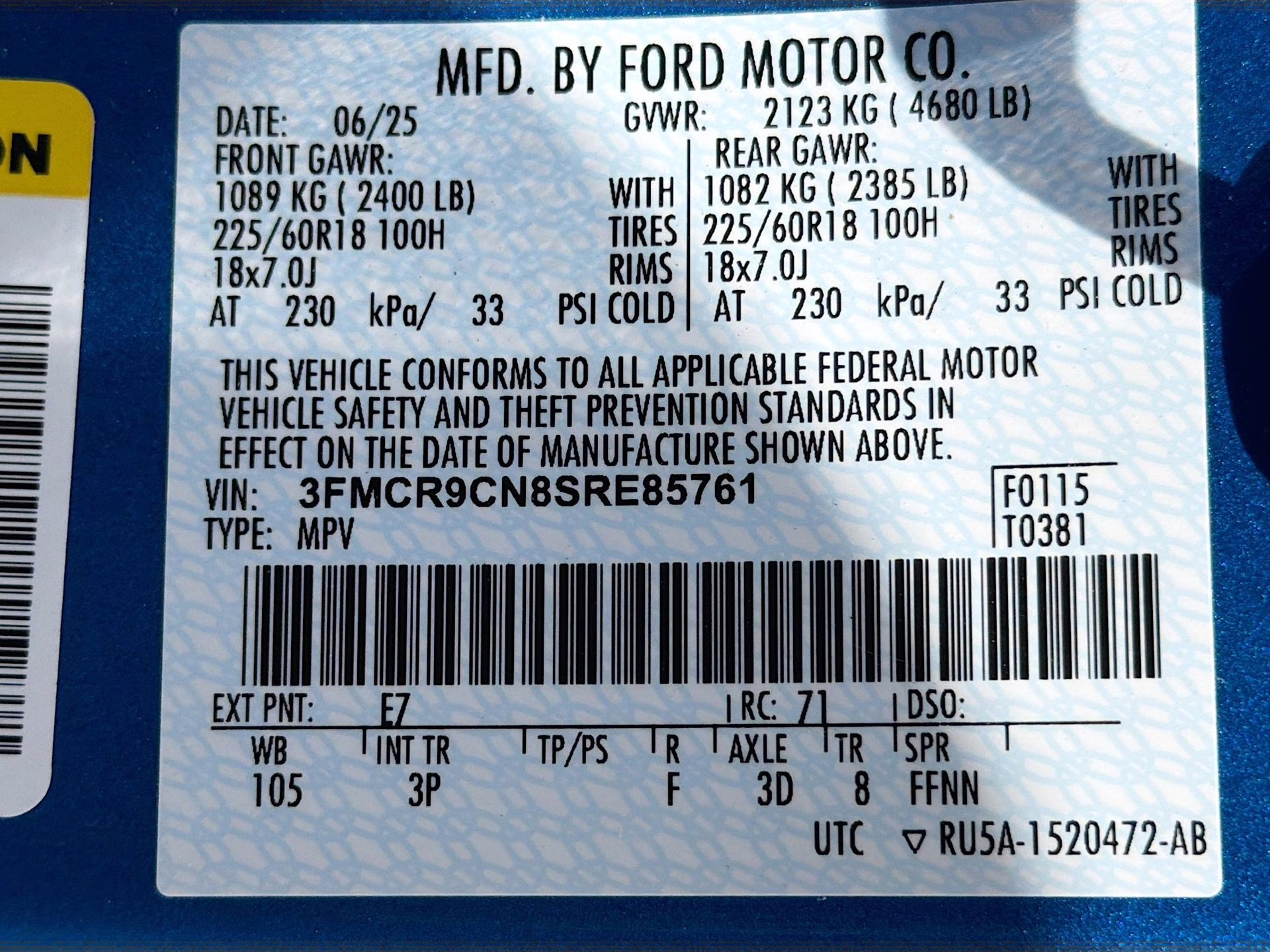 2025 Velocity Blue Metallic Ford Bronco Sport Outer Banks 4X4 SUV