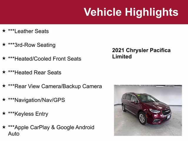 Used 2021 Chrysler Pacifica Limited with VIN 2C4RC3GGXMR597110 for sale in Waite Park, Minnesota