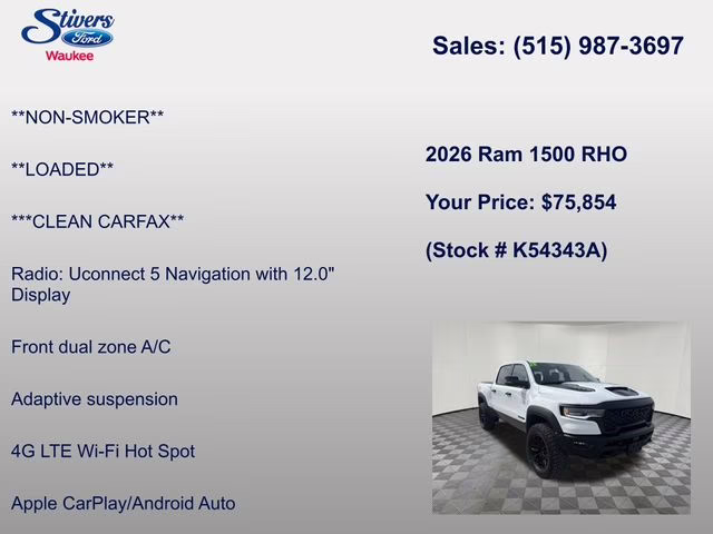 2026 Bright White Clearcoat Ram 1500 RHO 4X4 Truck