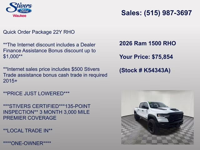 2026 Bright White Clearcoat Ram 1500 RHO 4X4 Truck