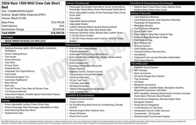 2026 Bright White Clearcoat Ram 1500 RHO 4X4 Truck