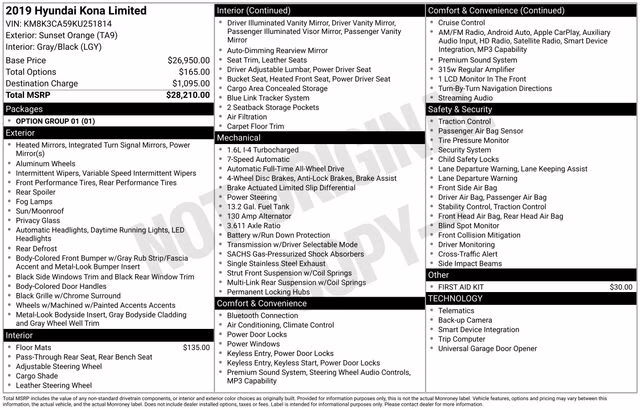 2019 Sunset Orange Hyundai Kona Limited AWD SUV