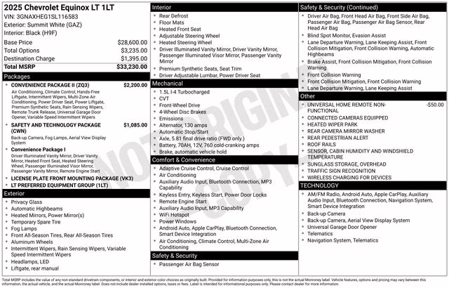 2025 Summit White Chevrolet Equinox LT FWD SUV