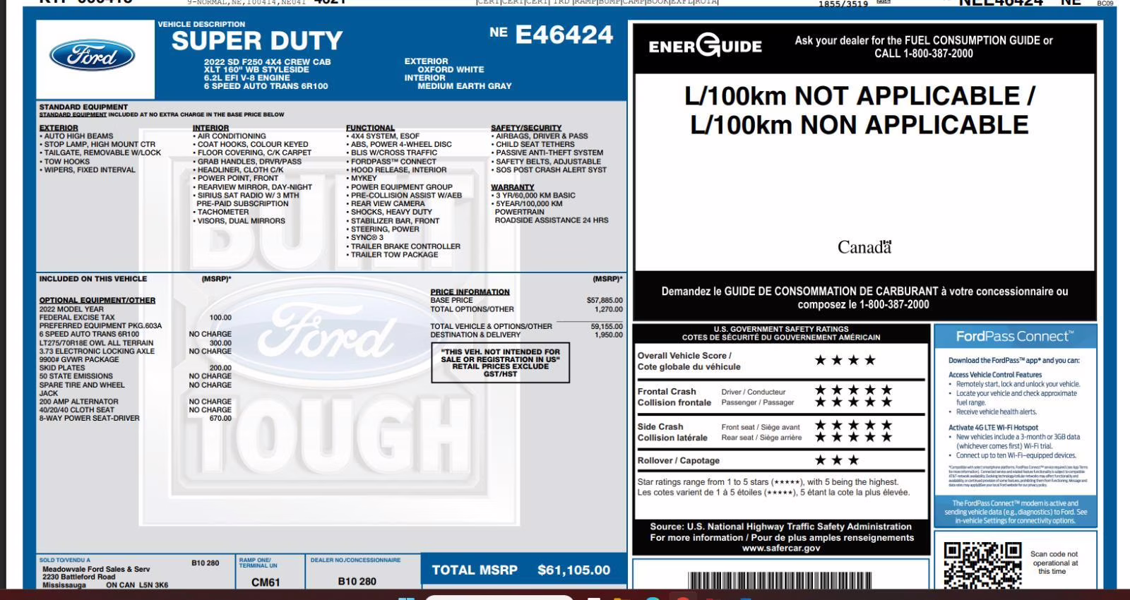 2022 Oxford White Ford Super Duty F-250 SRW XLT 4X4 Truck