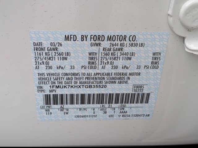 2026 White Ford Explorer ST-Line RWD SUV