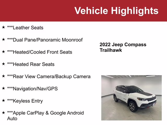 Used 2022 Jeep Compass Trailhawk with VIN 3C4NJDDB7NT124315 for sale in Waite Park, Minnesota