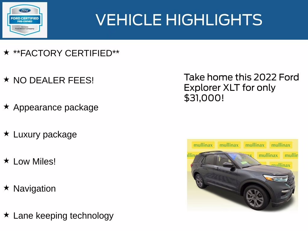 2022 Blue Metallic Ford Explorer XLT RWD SUV