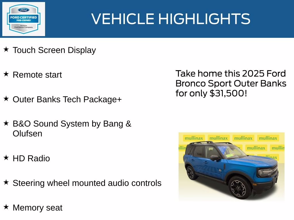 2025 Velocity Blue Metallic Ford Bronco Sport Outer Banks 4X4 SUV