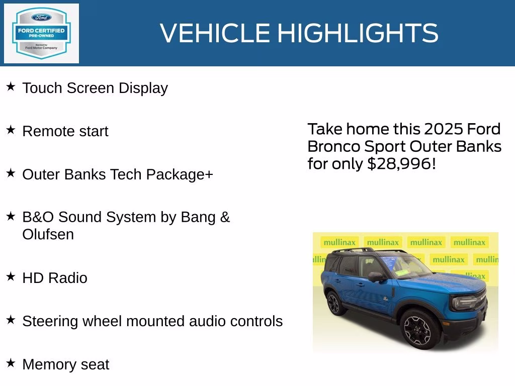 2025 Velocity Blue Metallic Ford Bronco Sport Outer Banks 4X4 SUV