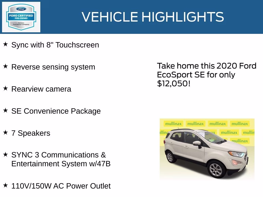 2020 Diamond White Ford EcoSport SE FWD SUV