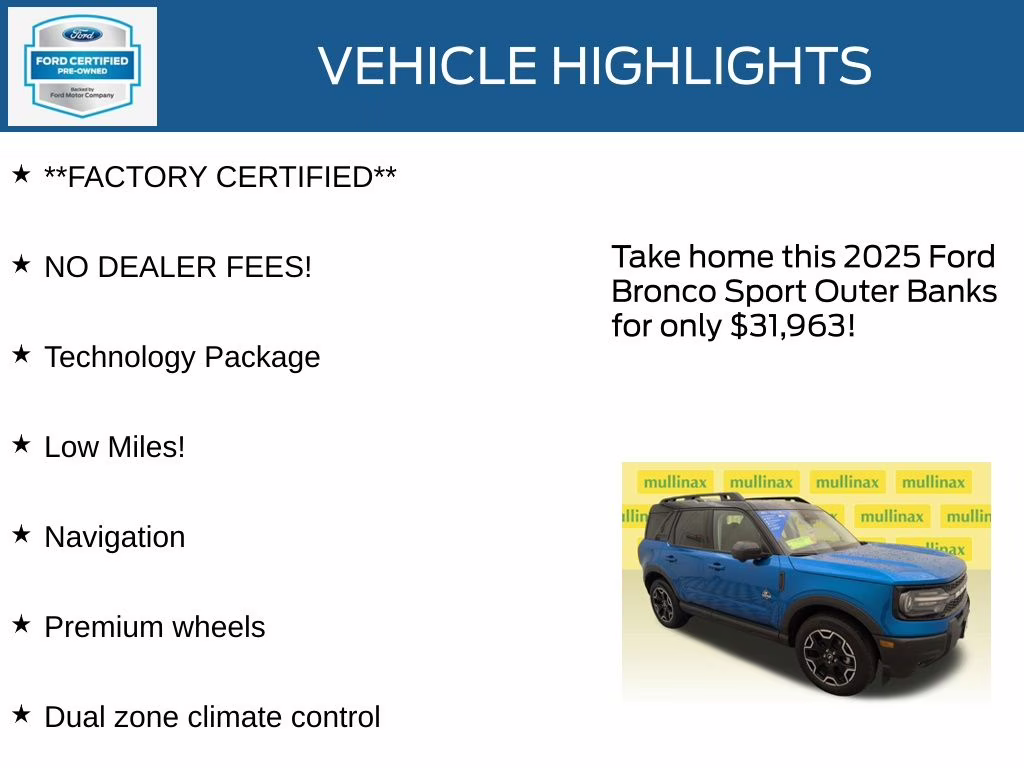 2025 Velocity Blue Metallic Ford Bronco Sport Outer Banks 4X4 SUV