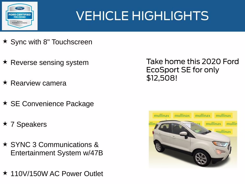 2020 Diamond White Ford EcoSport SE FWD SUV