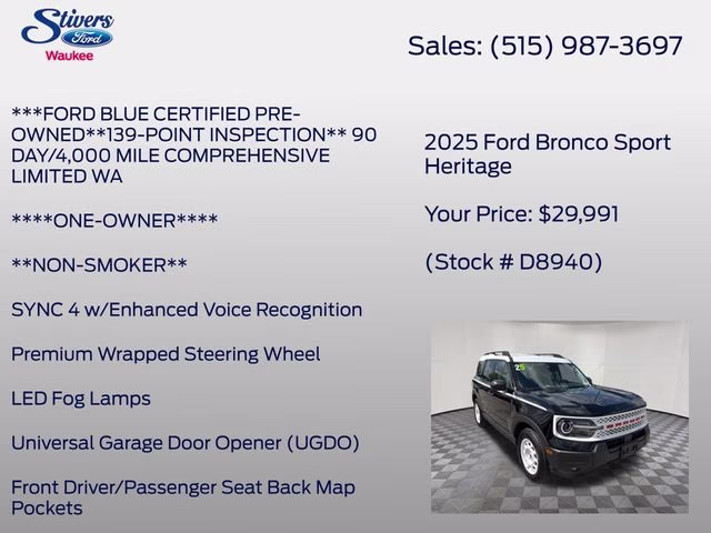 2025 Shadow Black Ford Bronco Sport Heritage 4X4 SUV