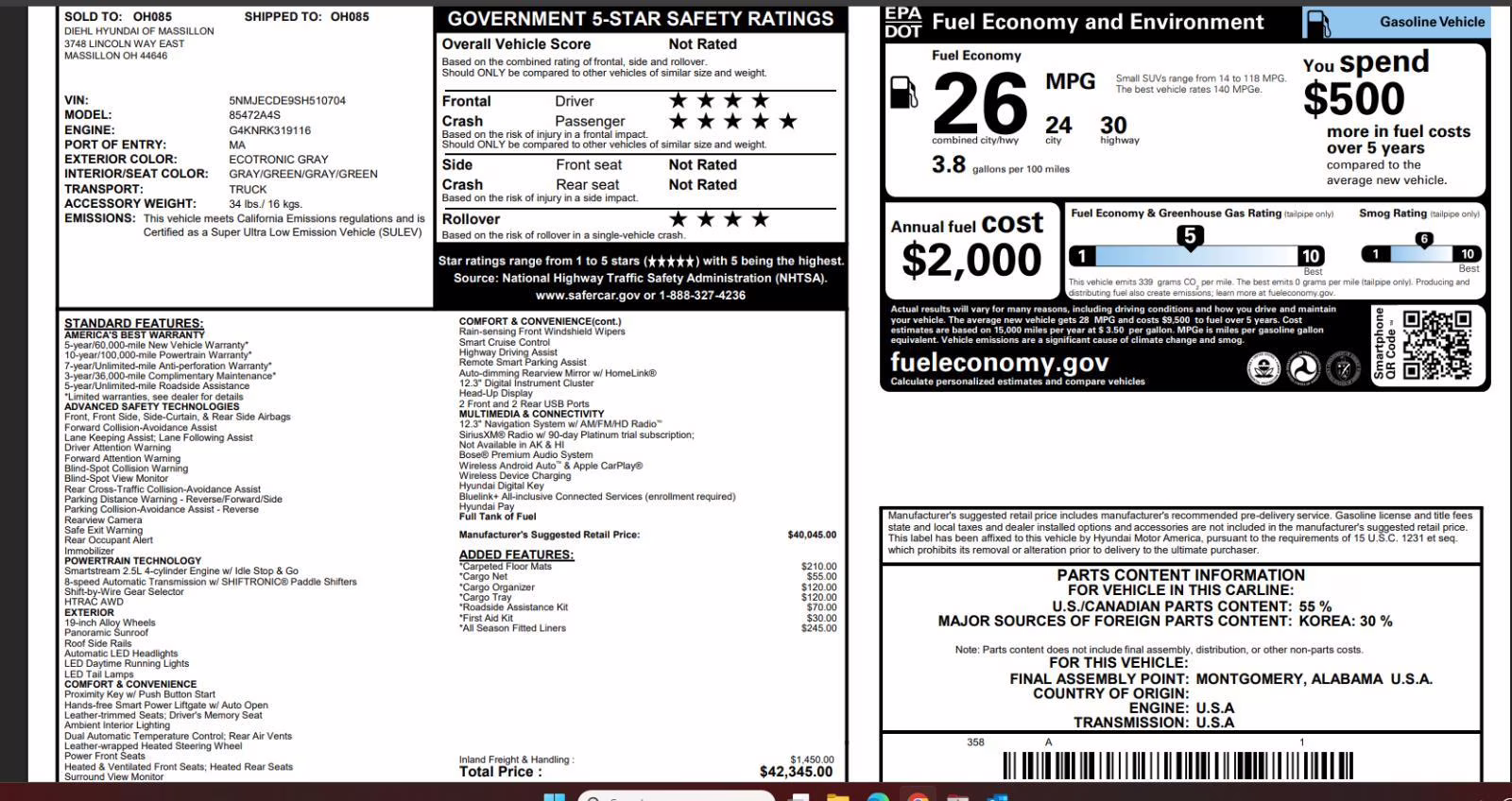 2025 Ecotronic Gray Hyundai Tucson Limited AWD SUV