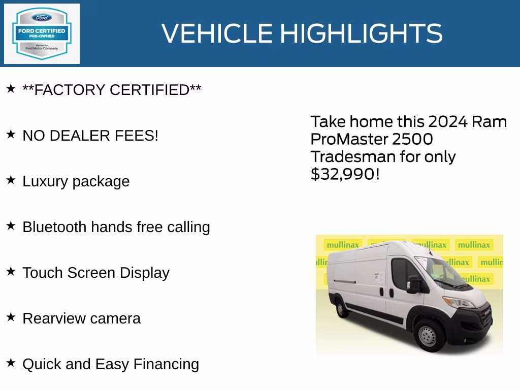 2024 Bright White Clearcoat Ram ProMaster 2500 High Roof FWD Van