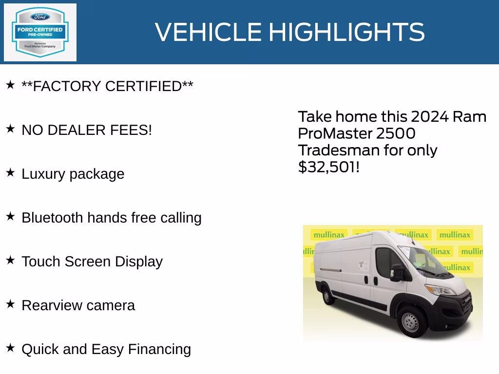 2024 Bright White Clearcoat Ram ProMaster 2500 High Roof FWD Van