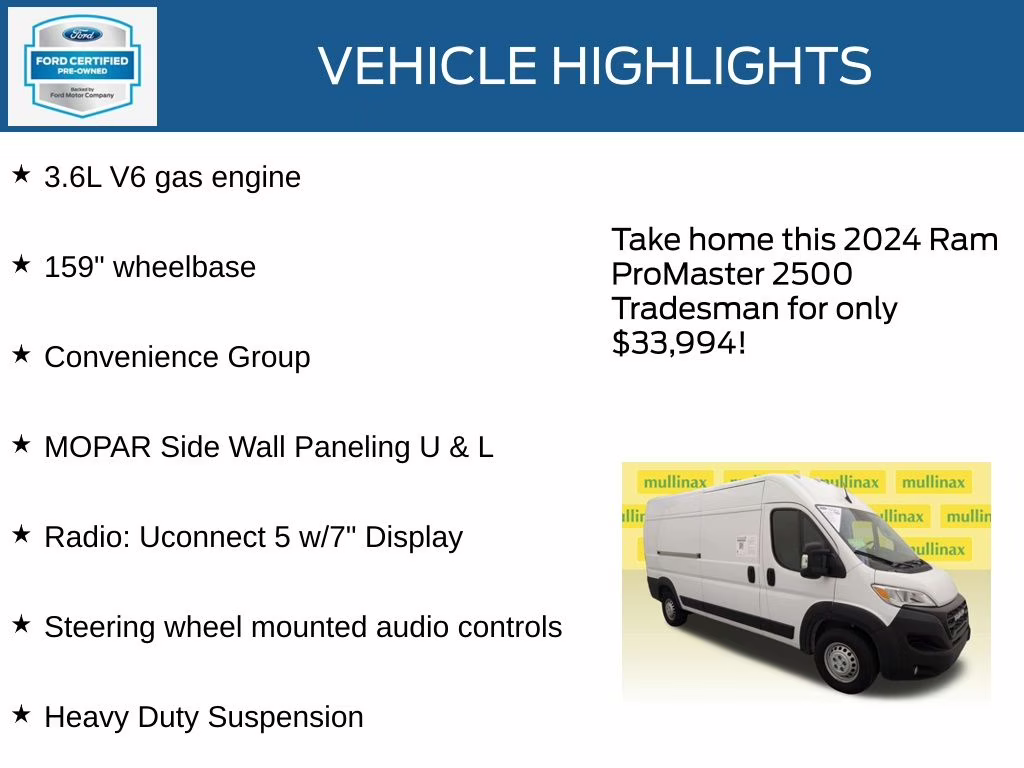 2024 Bright White Clearcoat Ram ProMaster 2500 High Roof FWD Van