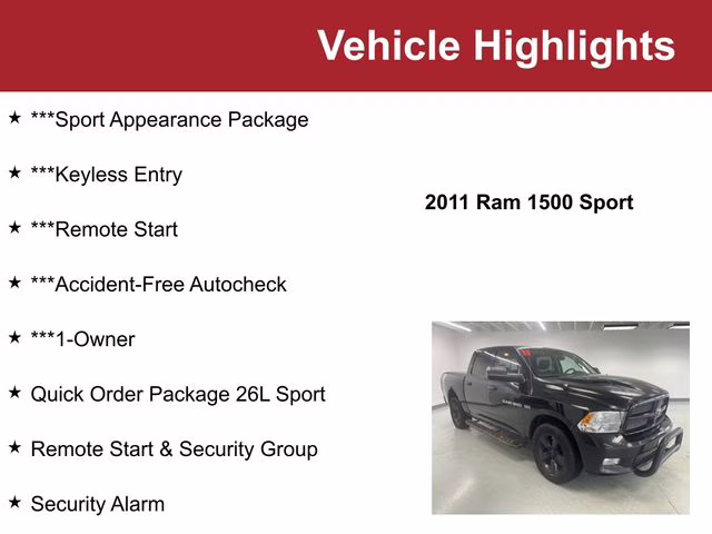 Used 2011 RAM Ram 1500 Pickup Sport with VIN 1D7RV1CT2BS508665 for sale in Waite Park, Minnesota