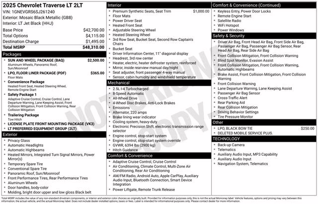 2025 Mosaic Black Metallic Chevrolet Traverse LT AWD SUV