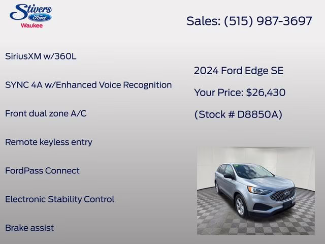 2024 Silver Metallic Ford Edge SE AWD SUV