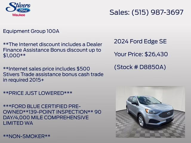 2024 Silver Metallic Ford Edge SE AWD SUV