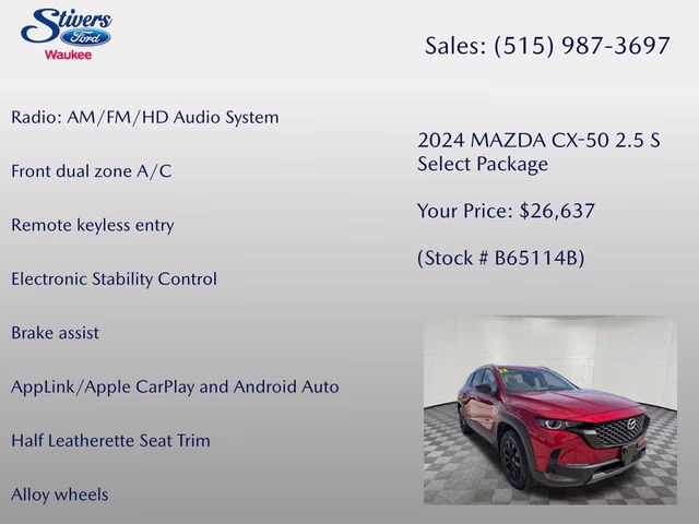 2024 Soul Red Crystal Metallic Mazda CX-50 2.5 S Select Package AWD SUV