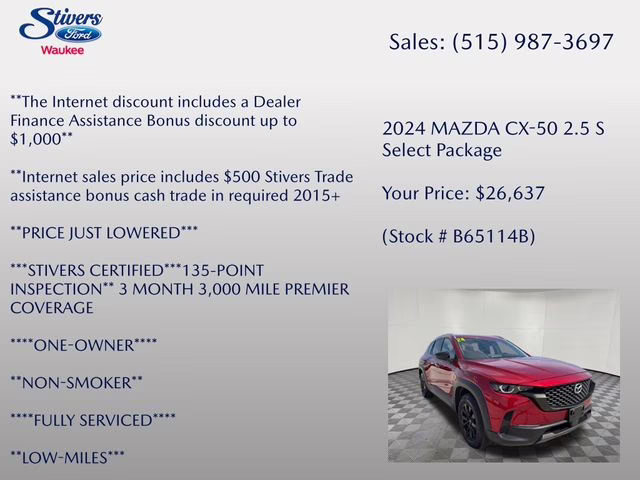 2024 Soul Red Crystal Metallic Mazda CX-50 2.5 S Select Package AWD SUV