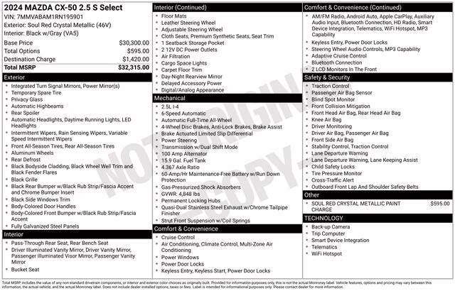 2024 Soul Red Crystal Metallic Mazda CX-50 2.5 S Select Package AWD SUV