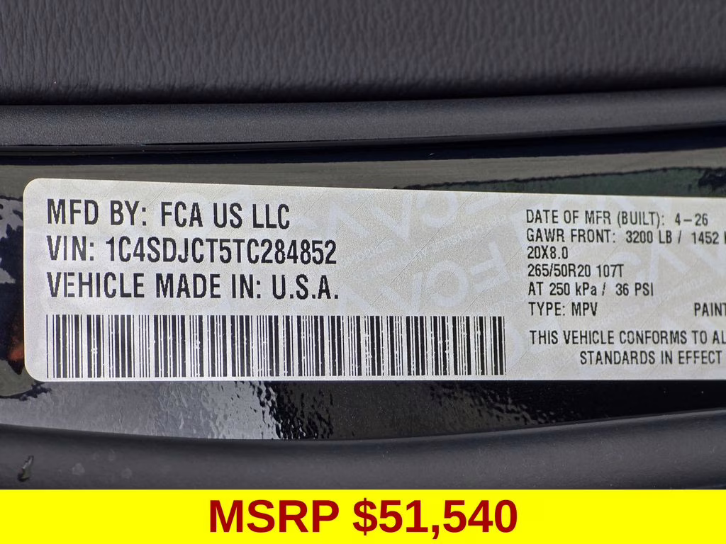 2026 DB Black Crystal Clearcoat Dodge Durango GT Plus HEMI V8 AWD SUV