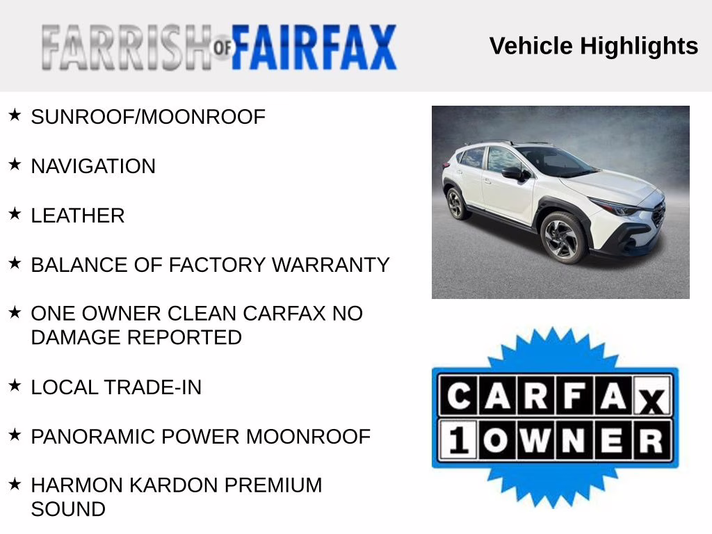 2024 Crystal White Pearl Subaru Crosstrek Limited AWD SUV