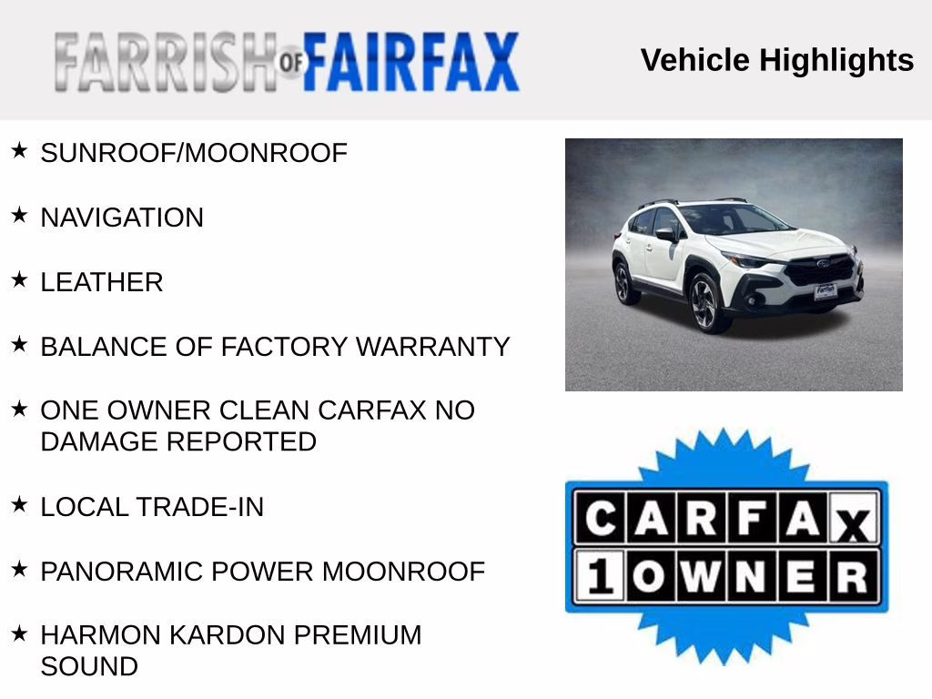 2024 Crystal White Pearl Subaru Crosstrek Limited AWD SUV