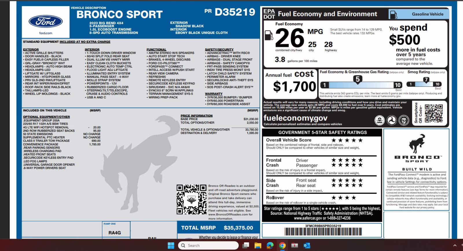 2023 Shadow Black Ford Bronco Sport Big Bend 4X4 SUV