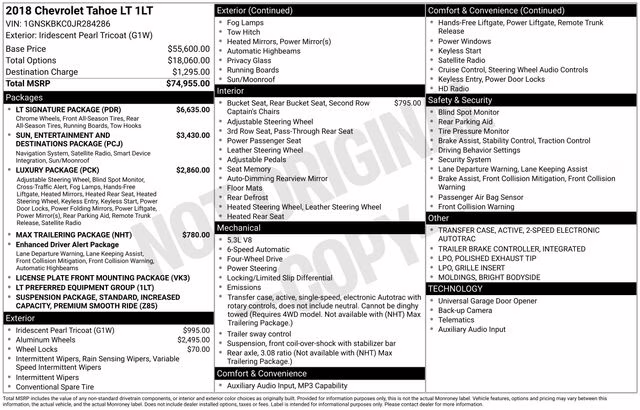 2018 Iridescent Pearl Tricoat Chevrolet Tahoe LT 4X4 SUV