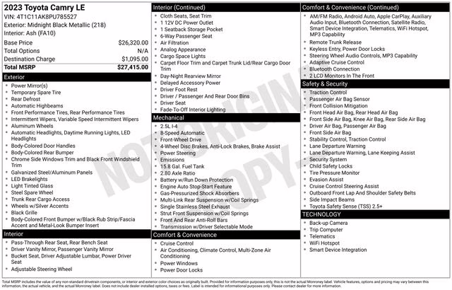 2023 Midnight Black Metallic Toyota Camry LE FWD Sedan