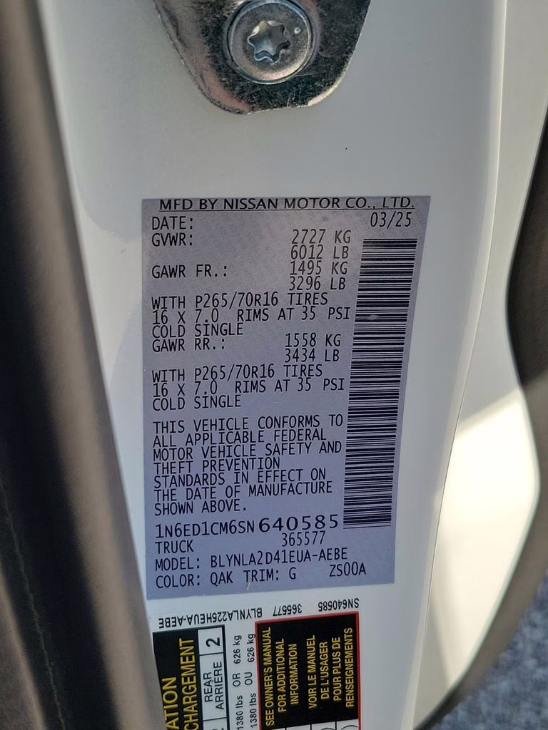 2025 Glacier White Nissan Frontier S 4X4 Truck