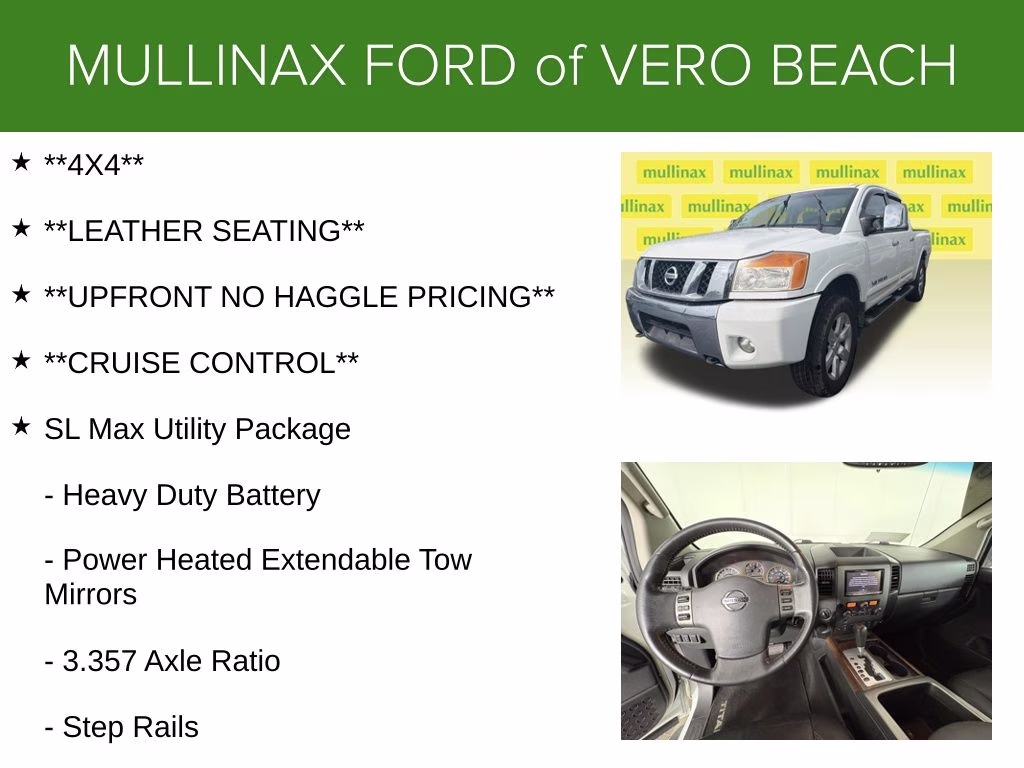 2012 Blizzard Pearl Nissan Titan SL 4X4 Truck