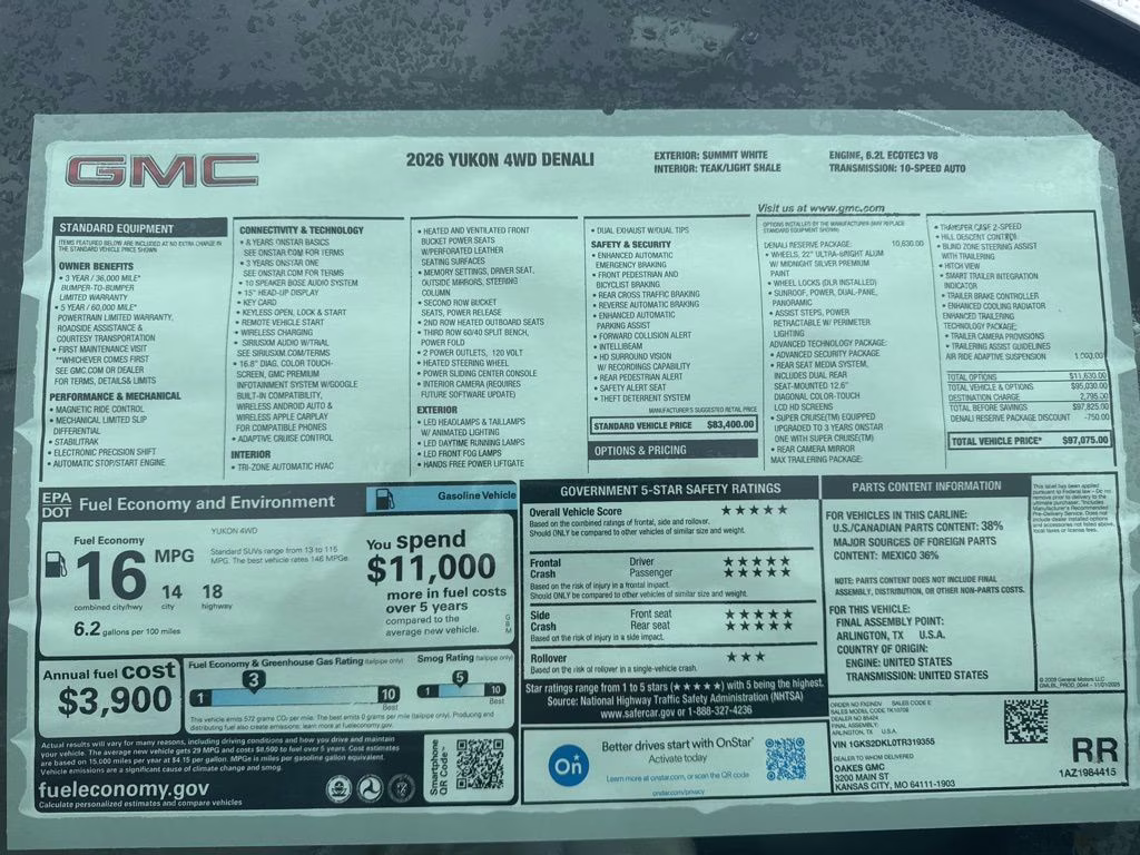 2026 Summit White GMC Yukon Denali 4X4 SUV