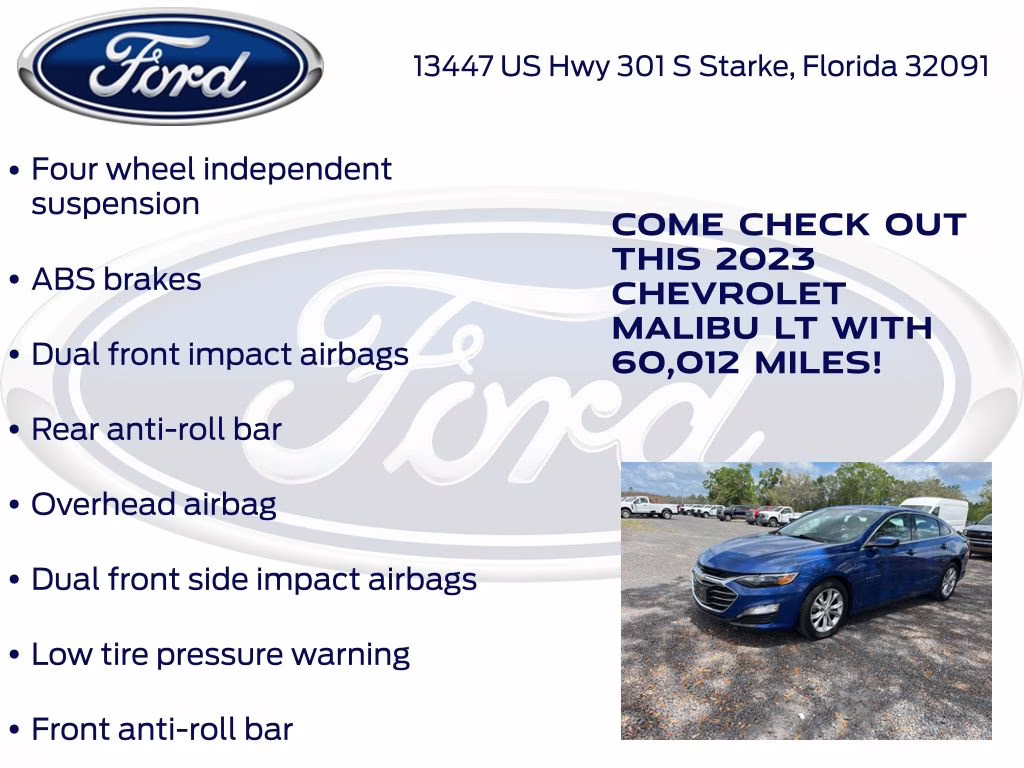 2023 Riverside Blue Metallic Chevrolet Malibu LT 1LT FWD Sedan