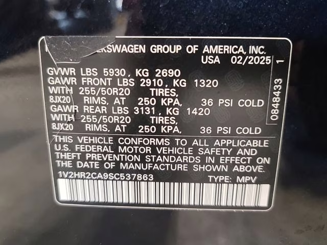 2025 Deep Black Pearl Volkswagen Atlas 2.0T SE w/Technology AWD SUV