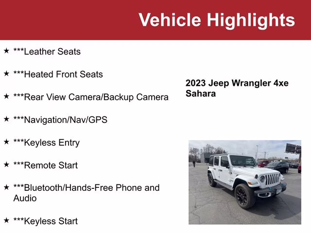 2023 Bright White Clearcoat Jeep Wrangler Sahara 4xe 4X4 SUV
