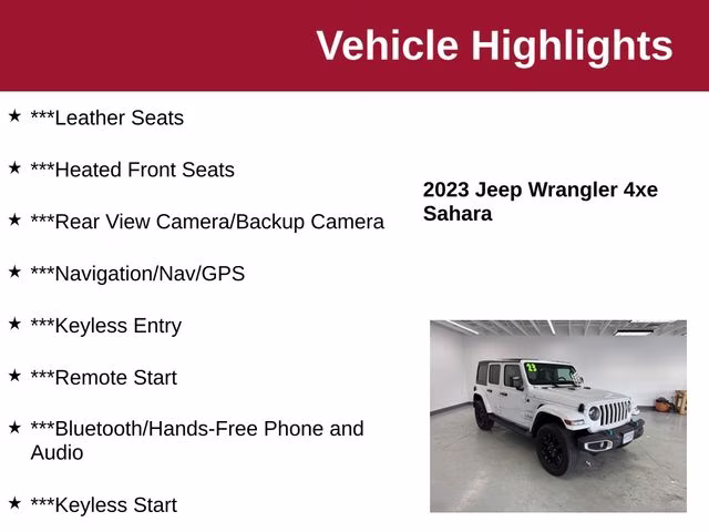 2023 Bright White Clearcoat Jeep Wrangler Sahara 4xe 4X4 SUV