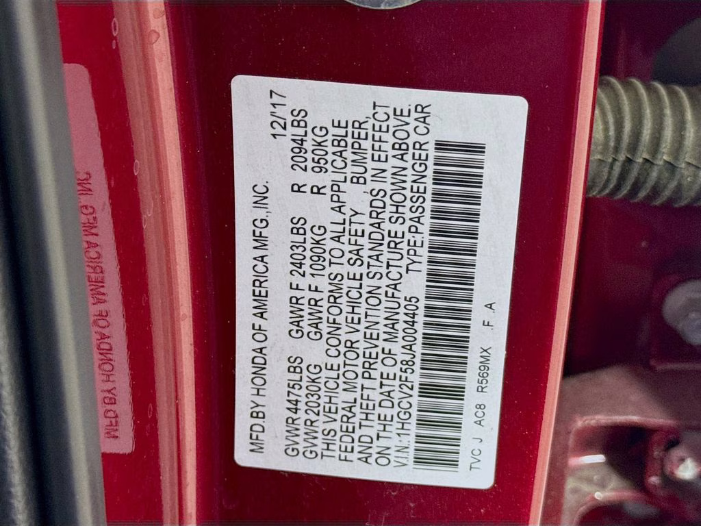 2018 Red Honda Accord EX-L 2.0T FWD Sedan
