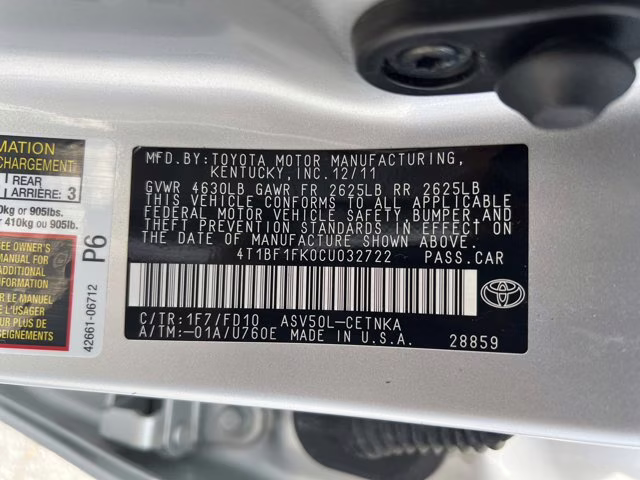 2012 Classic Silver Metallic Toyota Camry SE FWD Sedan